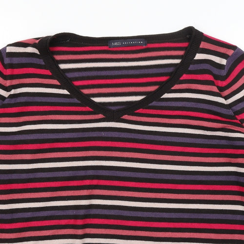 M&S Womens Black Striped  Pullover Jumper Size 12