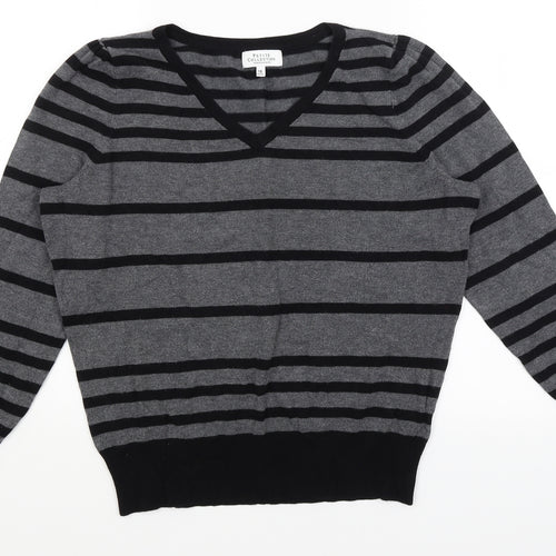 Petite Collection Womens Grey Striped  Pullover Jumper Size 18