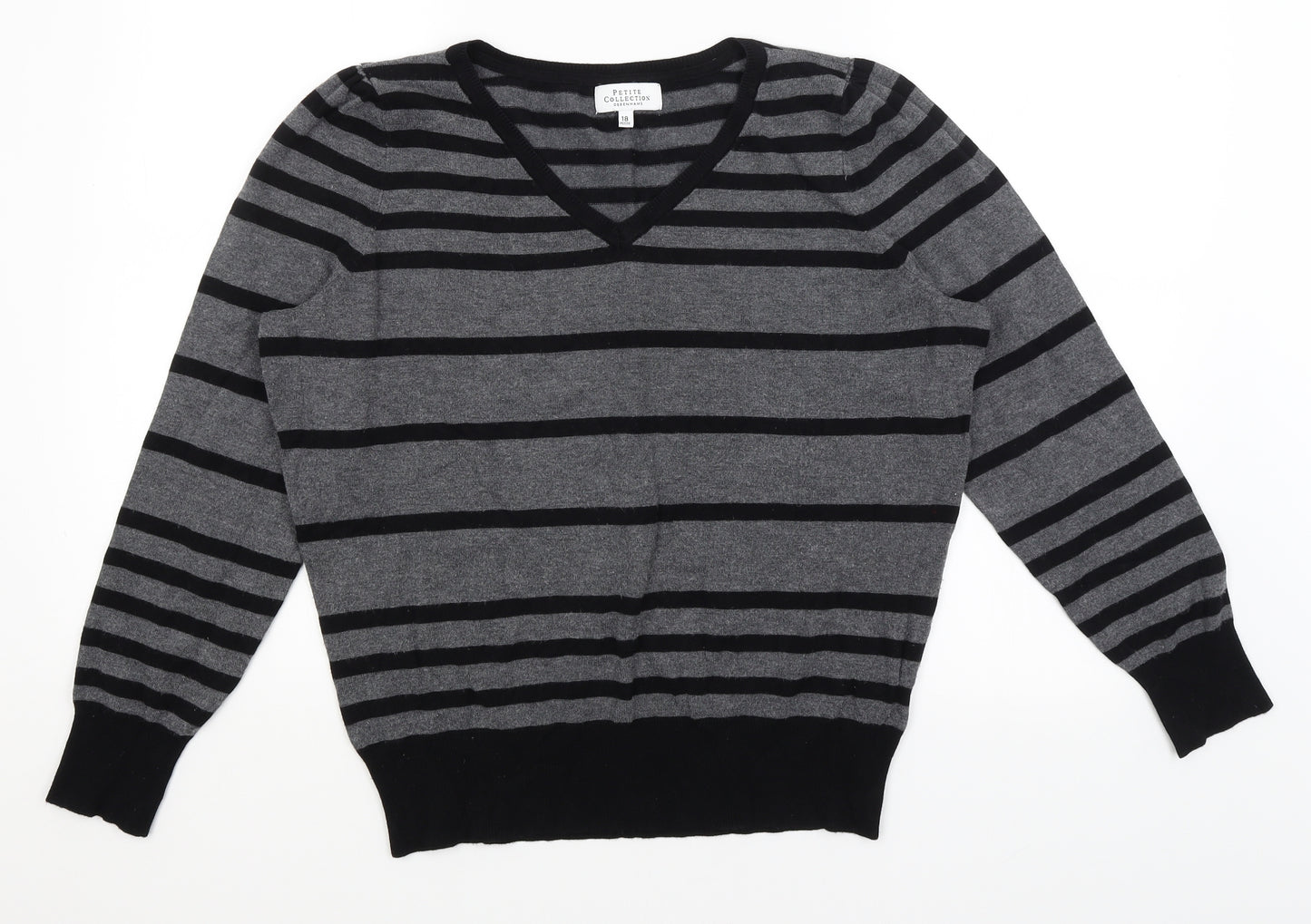 Petite Collection Womens Grey Striped  Pullover Jumper Size 18
