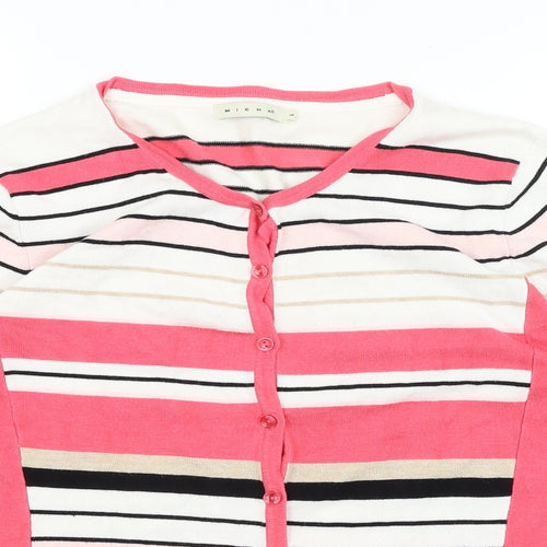Micha Womens Pink Striped  Cardigan Jumper Size L