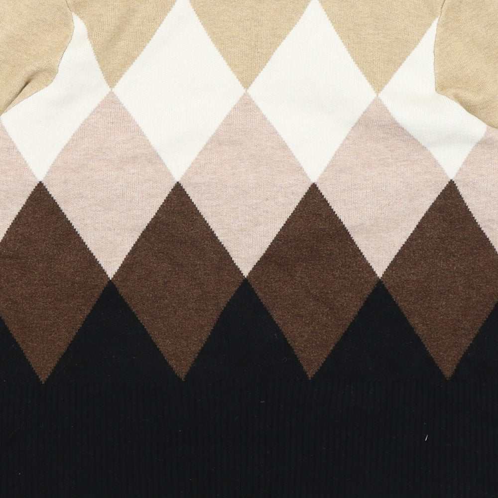 M&S Womens Black Argyle/Diamond  Pullover Jumper Size 12