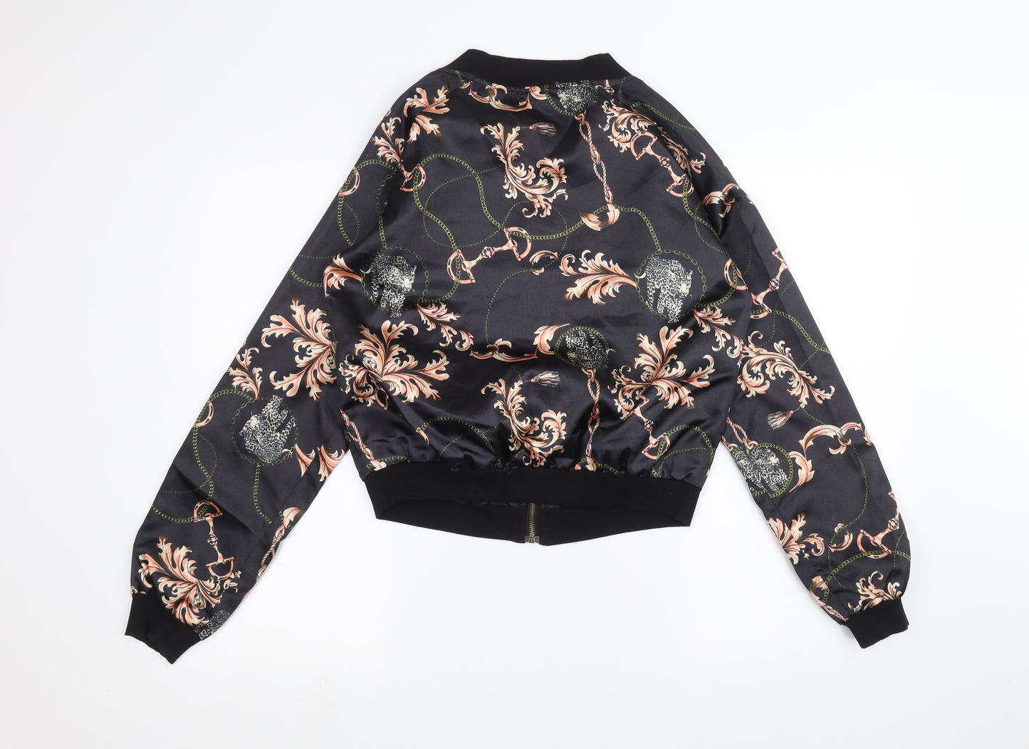 Atmosphere Womens Black Floral  Bomber Jacket Jacket Size 10