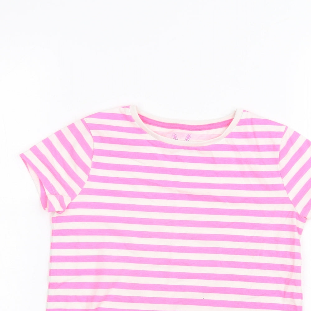 F&F Girls White Striped  Basic T-Shirt Size 6-7 Years