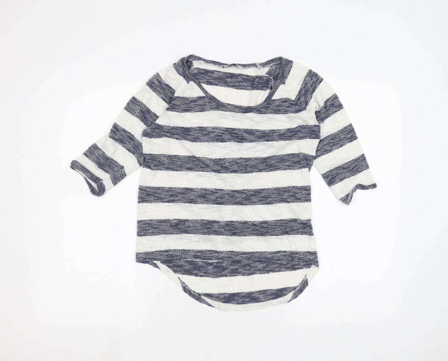 TU Womens White Striped  Basic T-Shirt Size 8