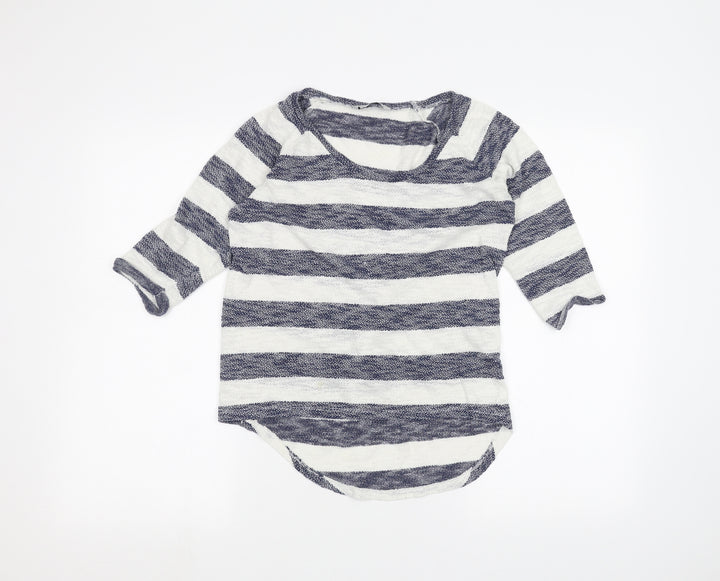 TU Womens White Striped  Basic T-Shirt Size 8