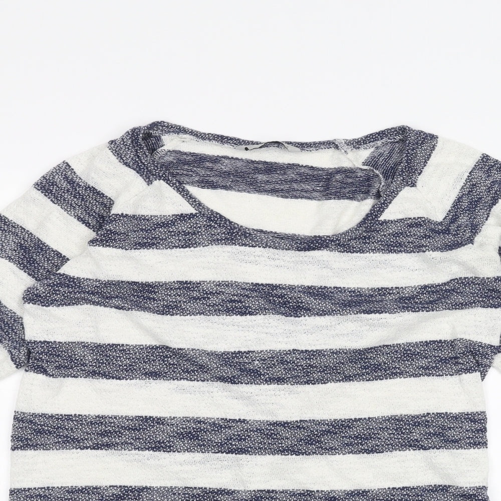 TU Womens White Striped  Basic T-Shirt Size 8