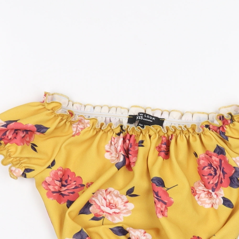New Look Girls Yellow Floral  Basic T-Shirt Size 10-11 Years