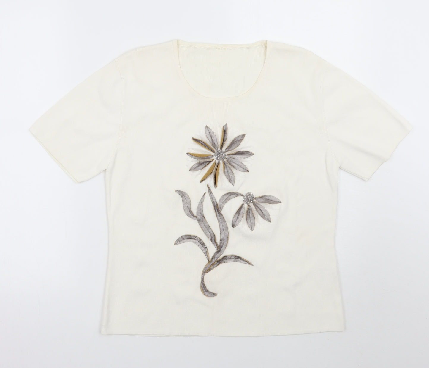 Preworn Womens Ivory Floral  Basic T-Shirt Size M