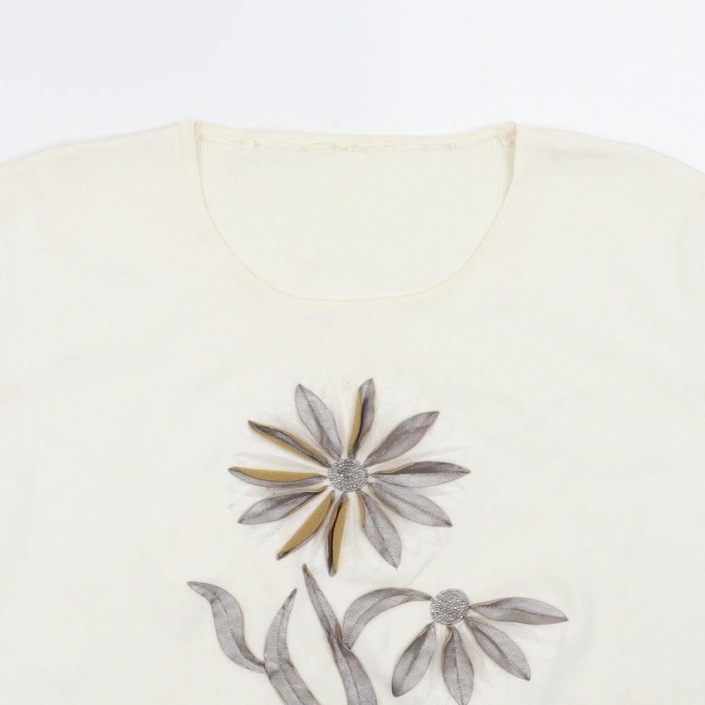 Preworn Womens Ivory Floral  Basic T-Shirt Size M