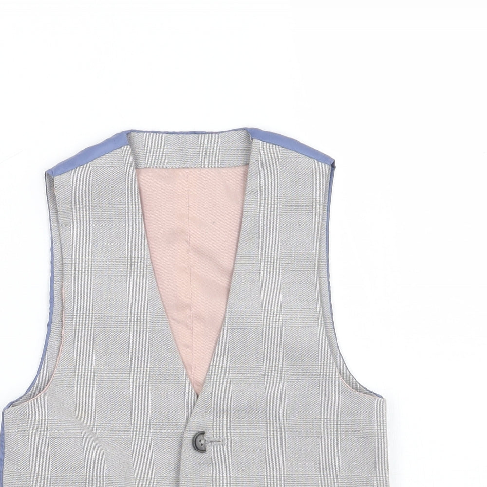 River Island Boys Grey Check  Jacket Waistcoat Size 7 Years
