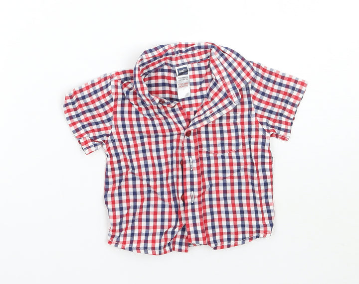 M&Co Boys Red Check Basic Button-Up Size 3-6 Months