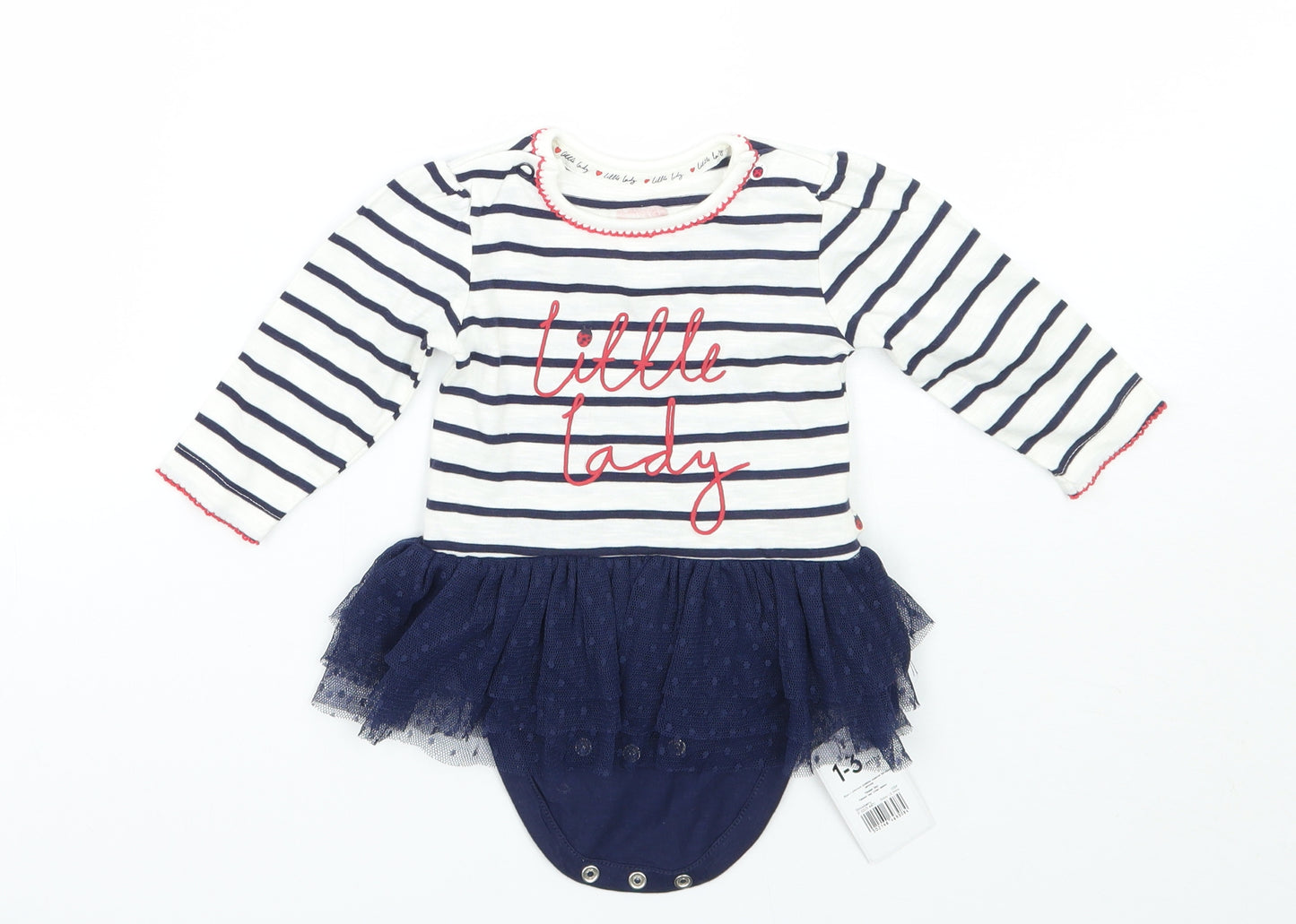 Mothercare Girls White Striped  Babygrow One-Piece Size 0-3 Months