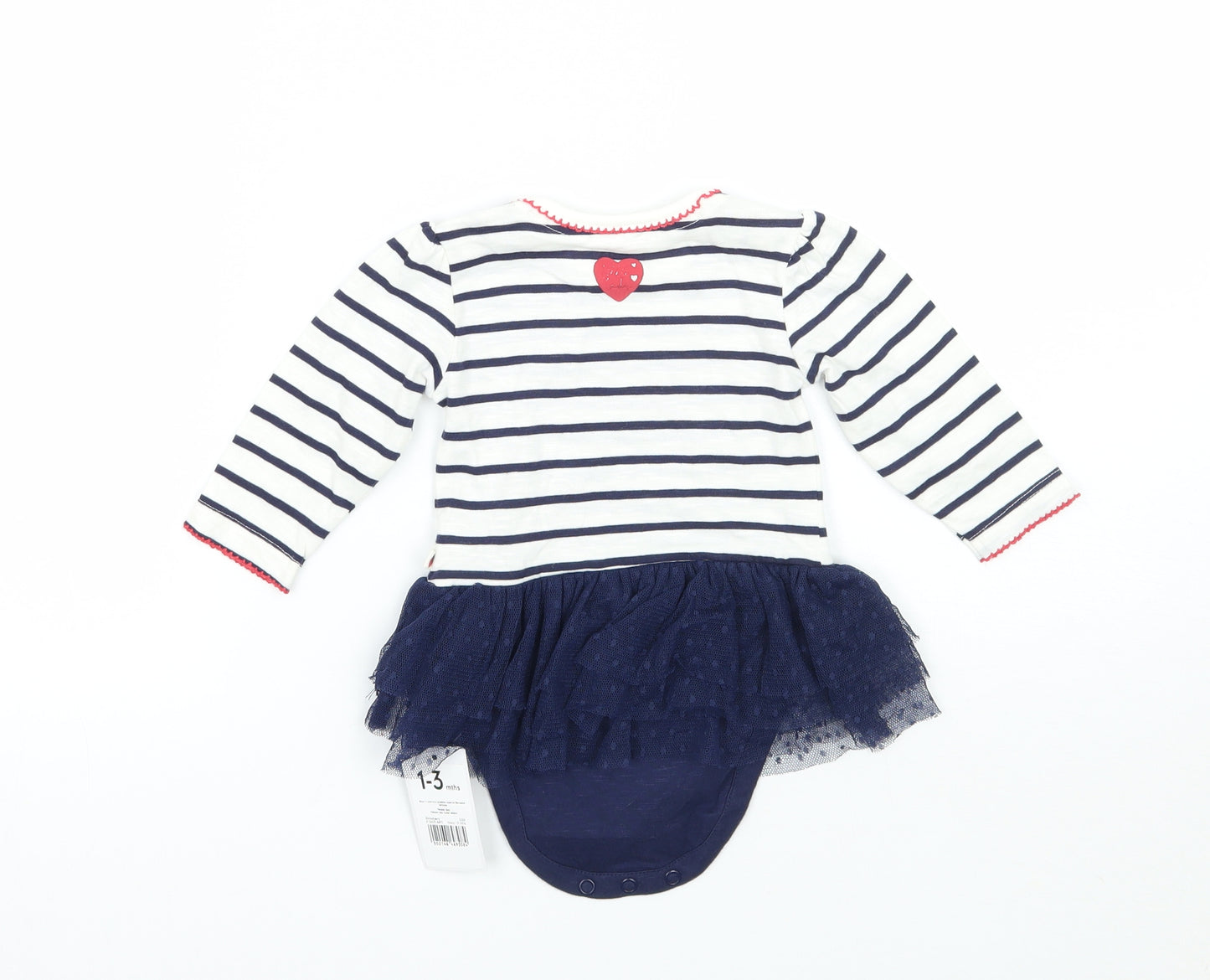 Mothercare Girls White Striped  Babygrow One-Piece Size 0-3 Months