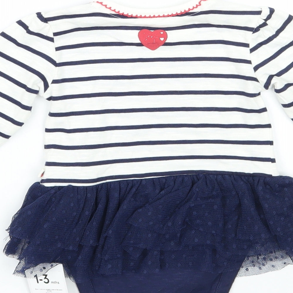 Mothercare Girls White Striped  Babygrow One-Piece Size 0-3 Months