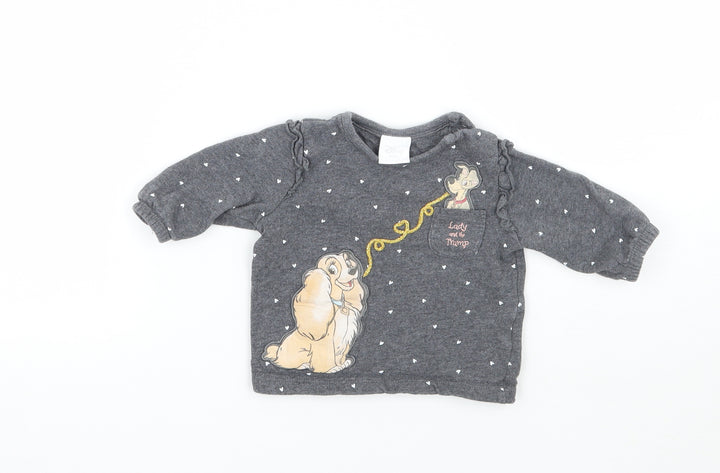 Disney Girls Grey Basic T-Shirt Size 0-3 Months