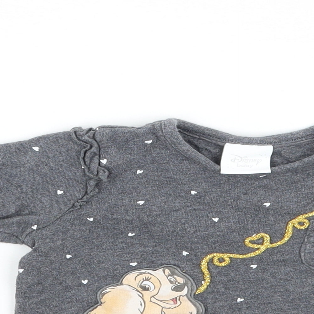 Disney Girls Grey   Basic T-Shirt Size 0-3 Months