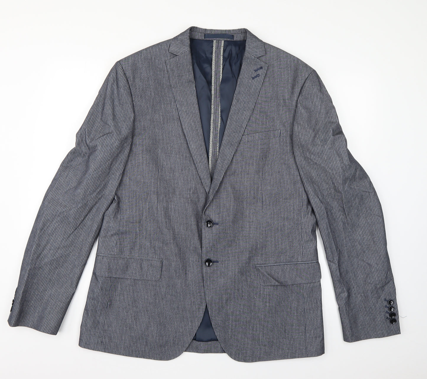 Marks and Spencer Mens Grey Striped  Jacket Suit Jacket Size L