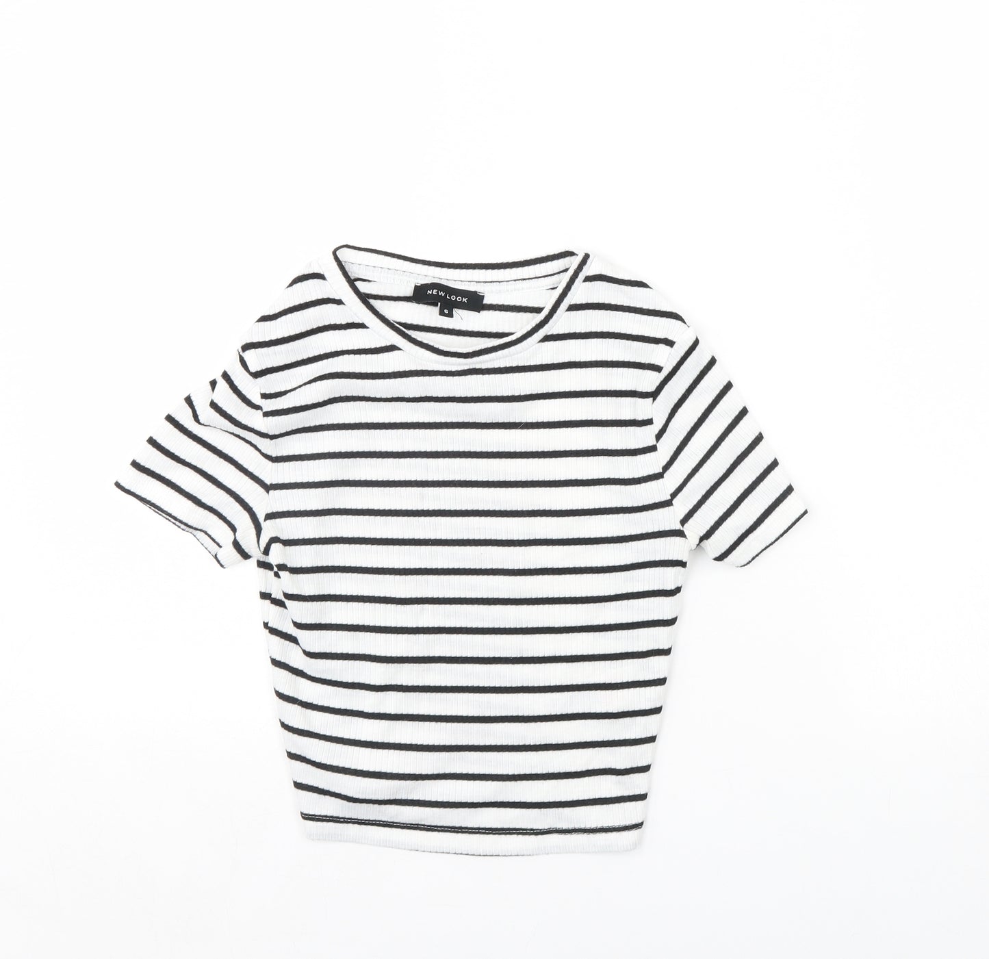 New Look Womens White Striped  Cropped T-Shirt Size 6