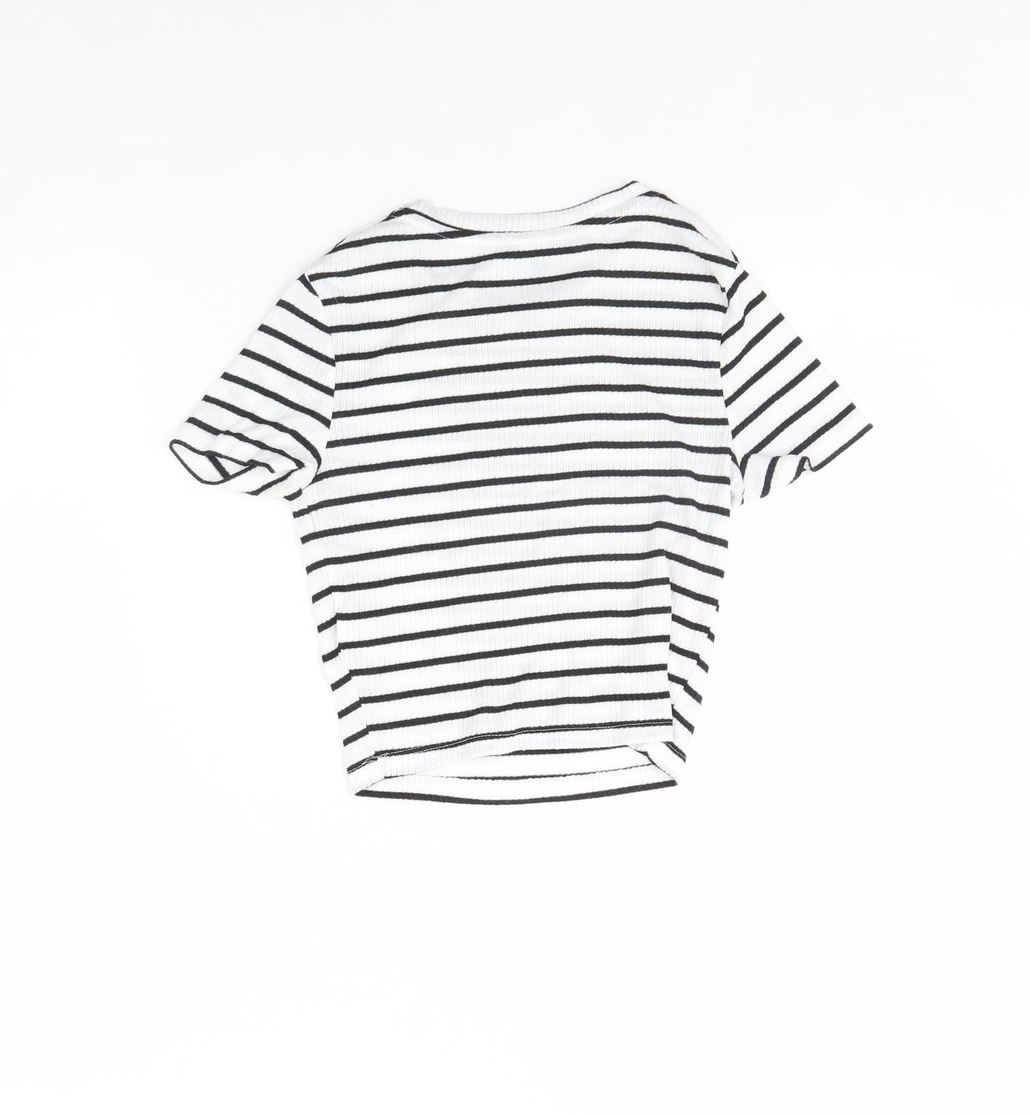New Look Womens White Striped  Cropped T-Shirt Size 6