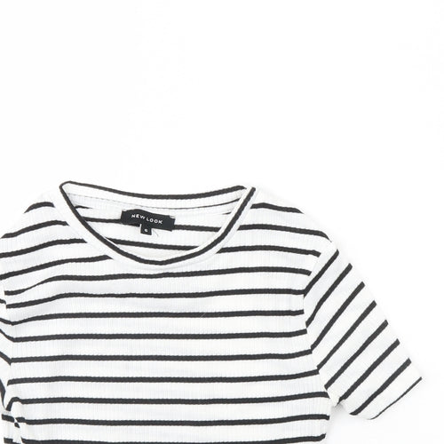 New Look Womens White Striped  Cropped T-Shirt Size 6