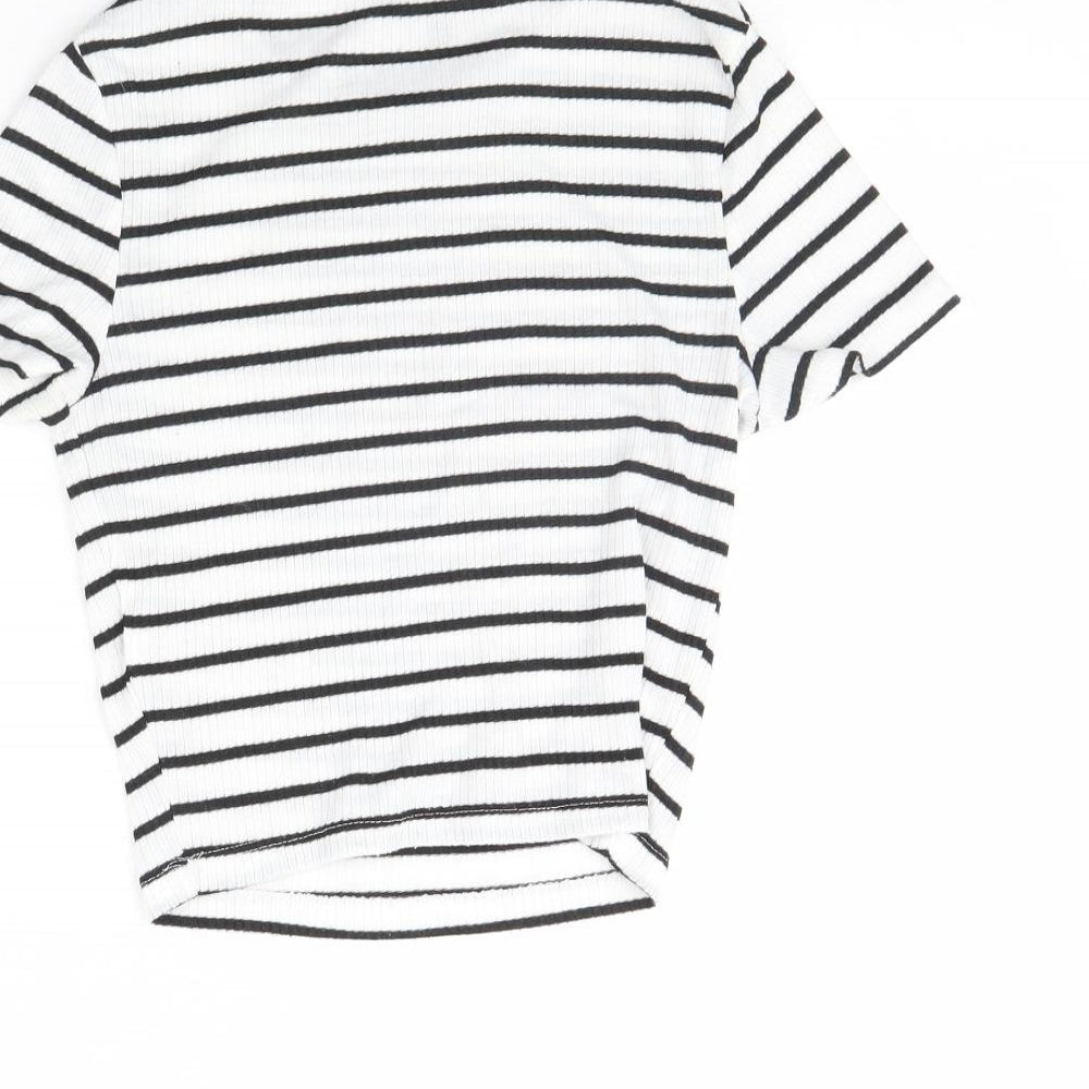 New Look Womens White Striped  Cropped T-Shirt Size 6