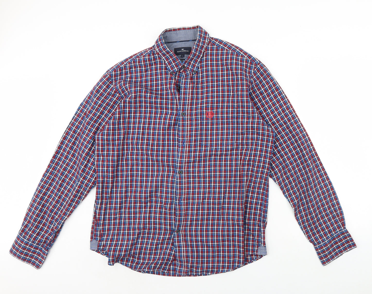 Blue Harbour Mens Blue Check   Dress Shirt Size L