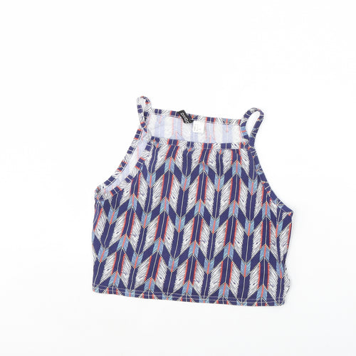 Divided Womens Blue Geometric  Cropped Tank Size M