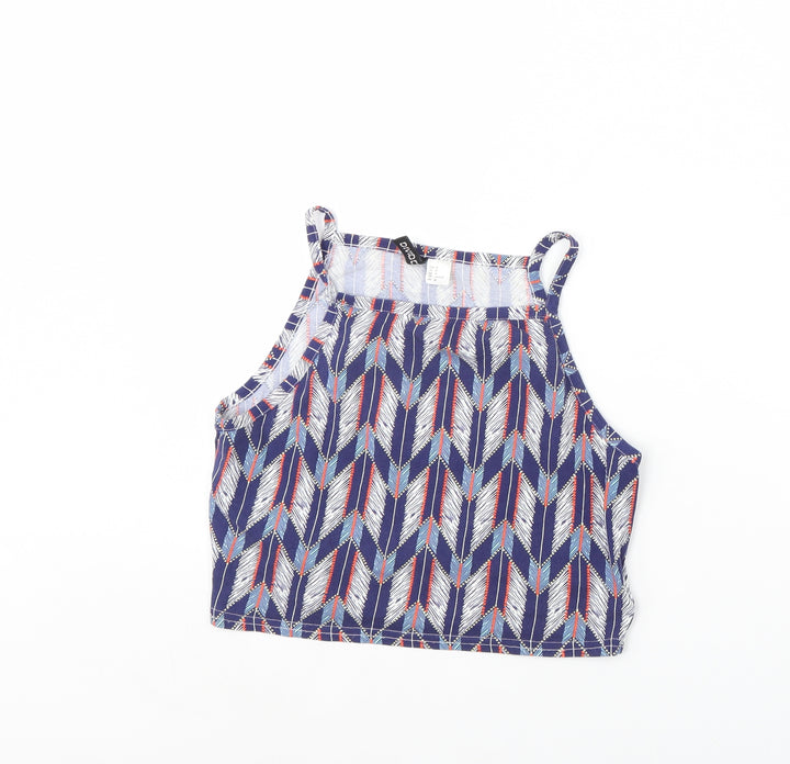 Divided Womens Blue Geometric  Cropped Tank Size M