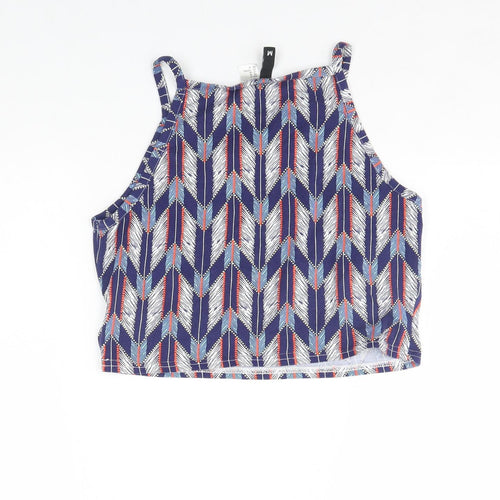 Divided Womens Blue Geometric  Cropped Tank Size M