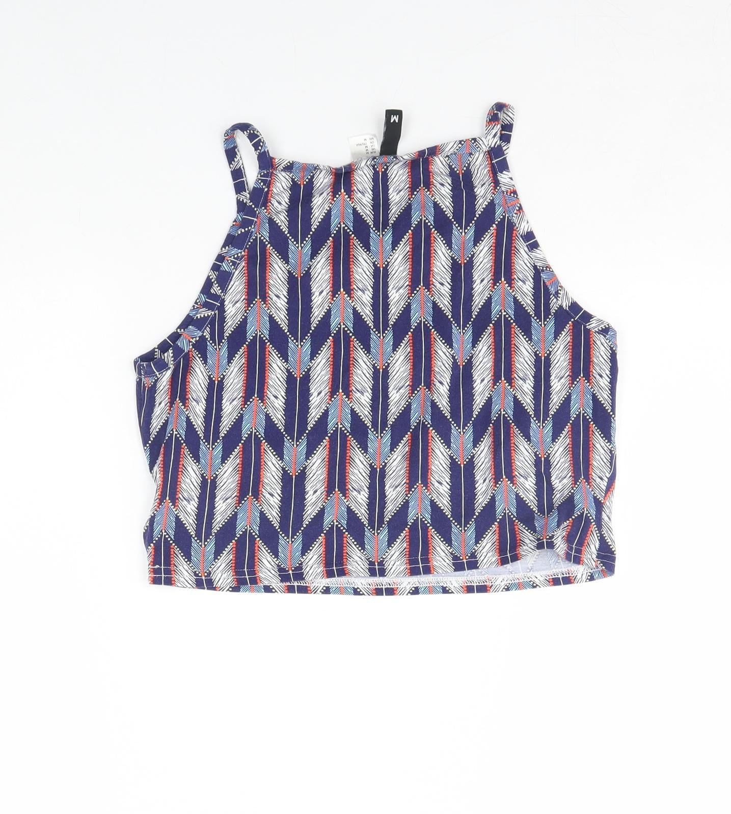 Divided Womens Blue Geometric  Cropped Tank Size M