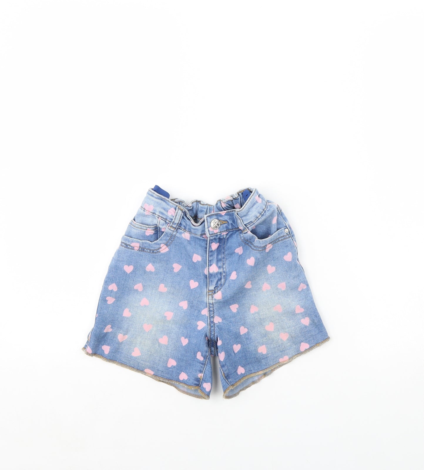 George Girls Blue Polka Dot Denim Cut-Off Shorts Size 8 Years - Heart Detail
