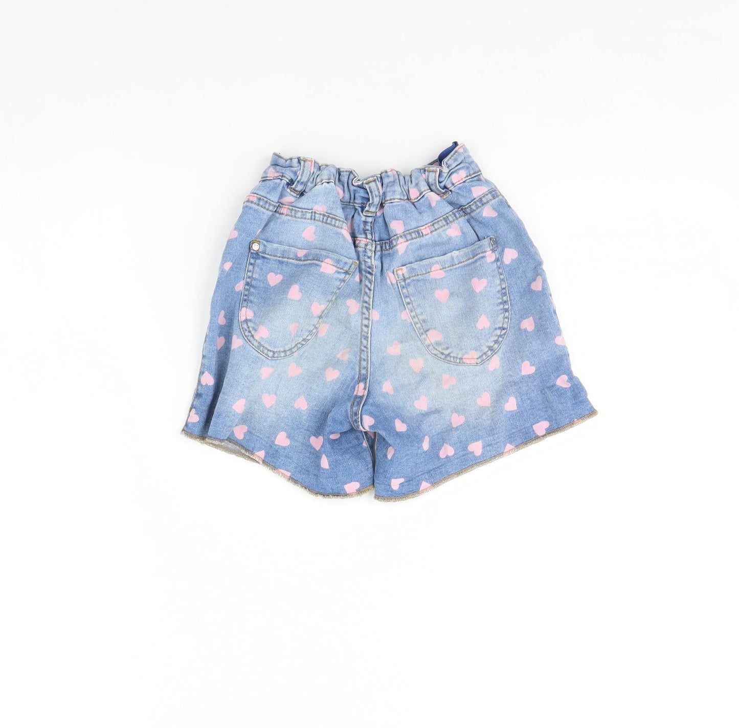 George Girls Blue Polka Dot Denim Cut-Off Shorts Size 8 Years - Heart Detail