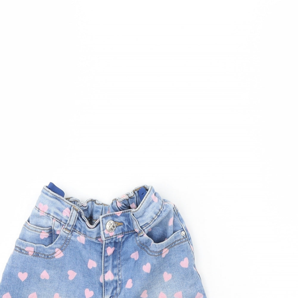 George Girls Blue Polka Dot Denim Cut-Off Shorts Size 8 Years - Heart Detail