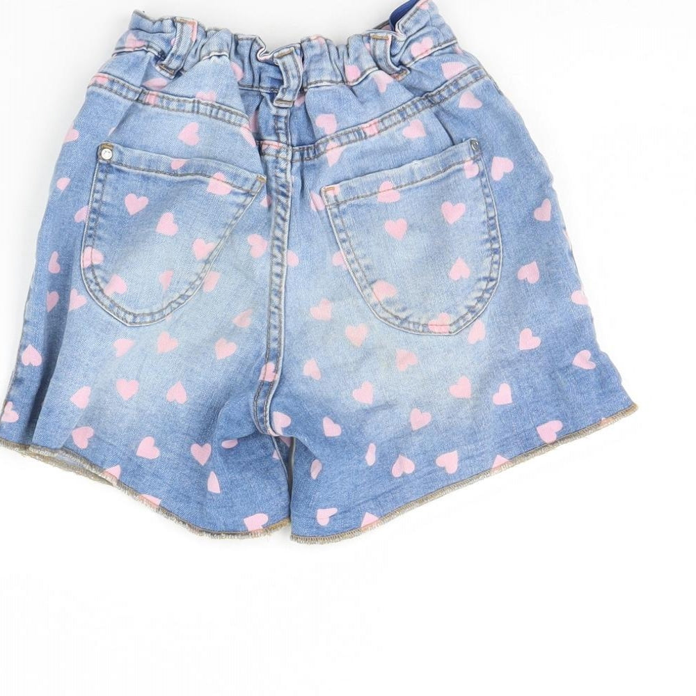 George Girls Blue Polka Dot Denim Cut-Off Shorts Size 8 Years - Heart Detail