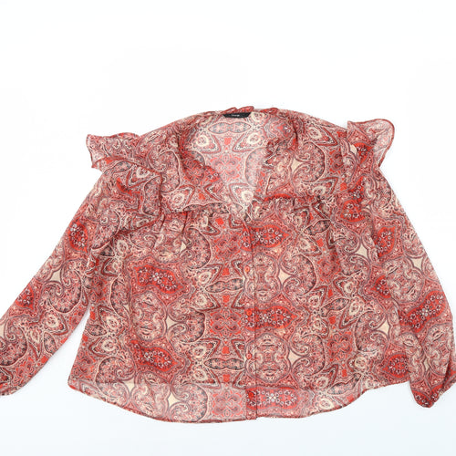 George Womens Red Fair Isle  Basic Button-Up Size 10