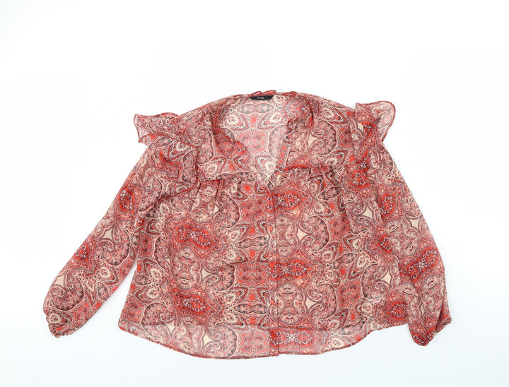 George Womens Red Fair Isle Basic Button-Up Size 10