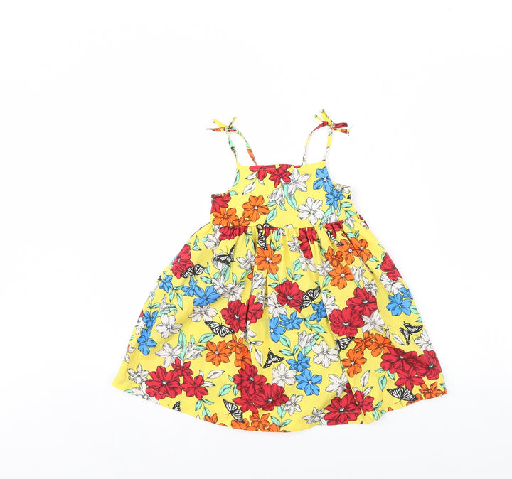 Preworn Girls Yellow Floral  Fit & Flare  Size 2 Years