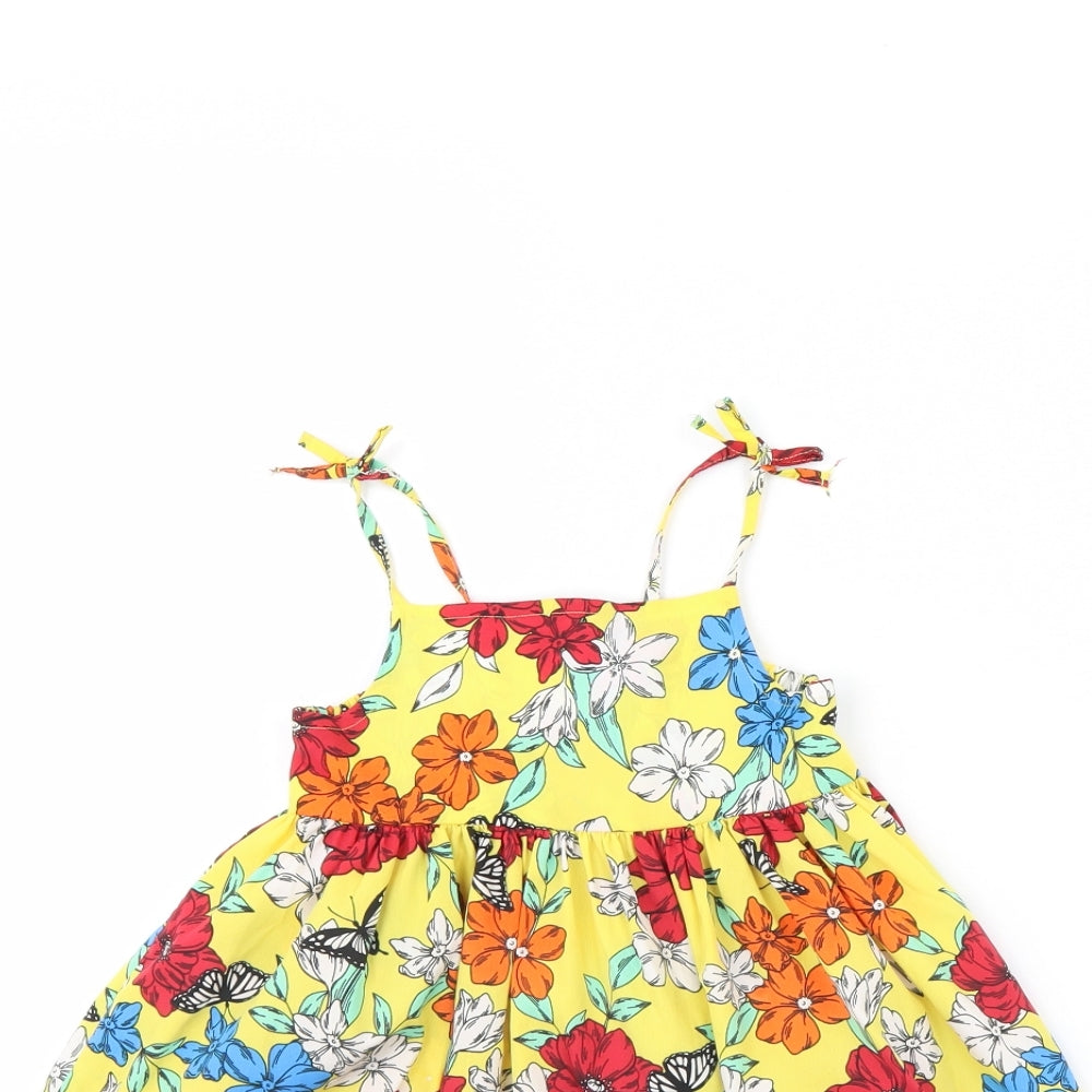 Preworn Girls Yellow Floral  Fit & Flare  Size 2 Years