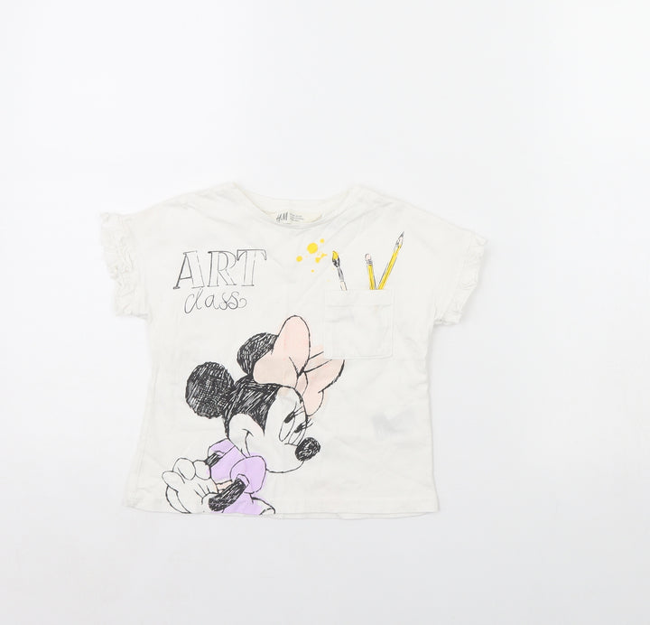 H&M Girls White Basic T-Shirt Size 3 Years - Minnie mouse