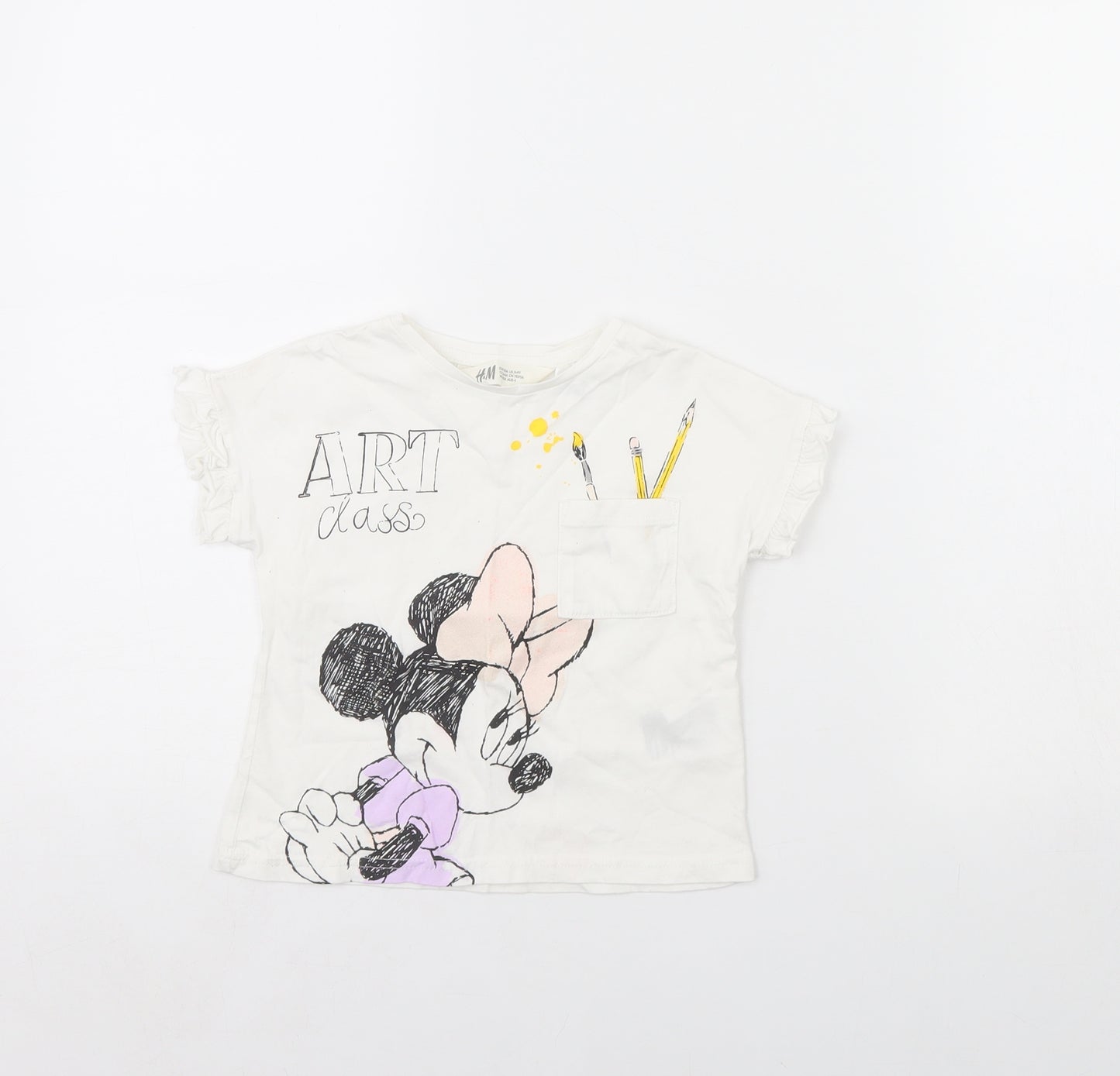 H&M Girls White   Basic T-Shirt Size 3 Years  - Minnie mouse