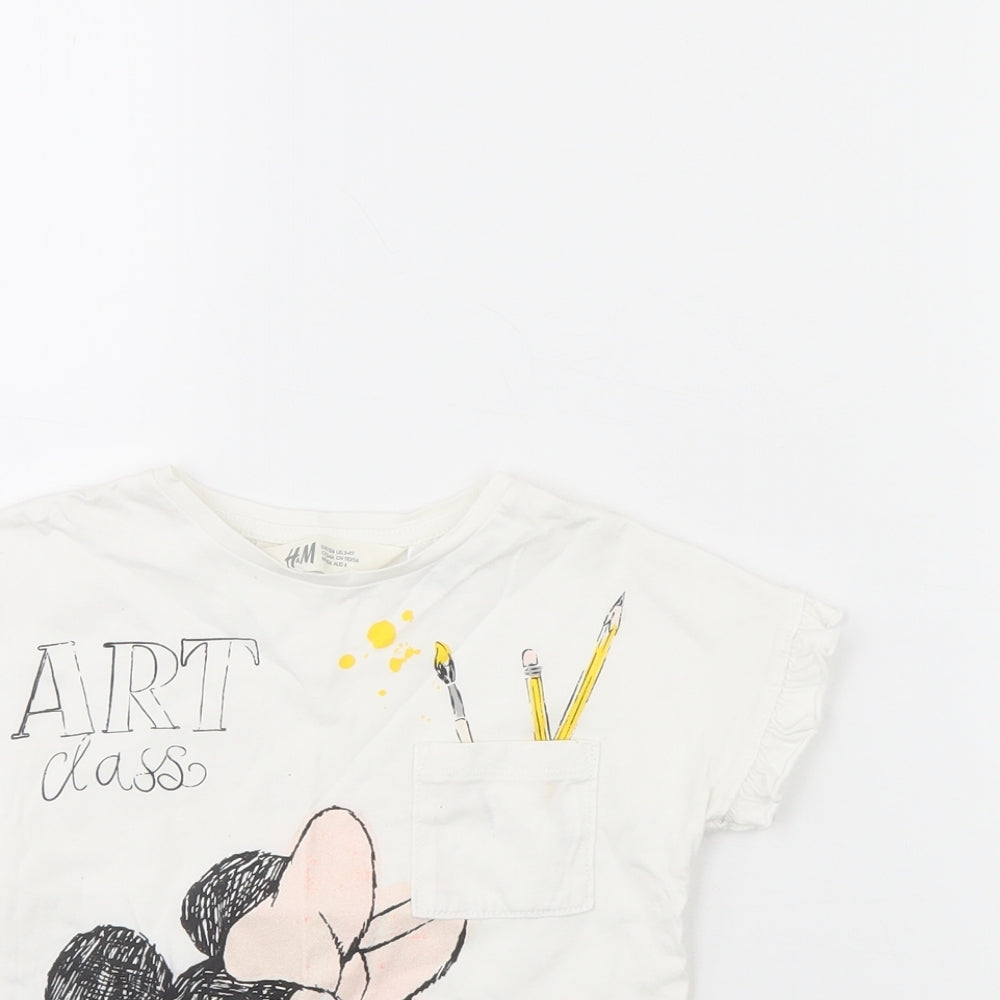 H&M Girls White   Basic T-Shirt Size 3 Years  - Minnie mouse