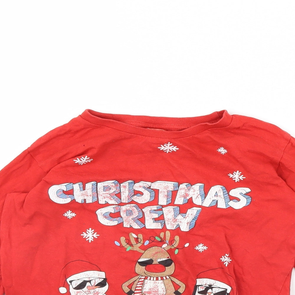 Preworn Girls Red   Basic T-Shirt Size 10 Years  - Christmas