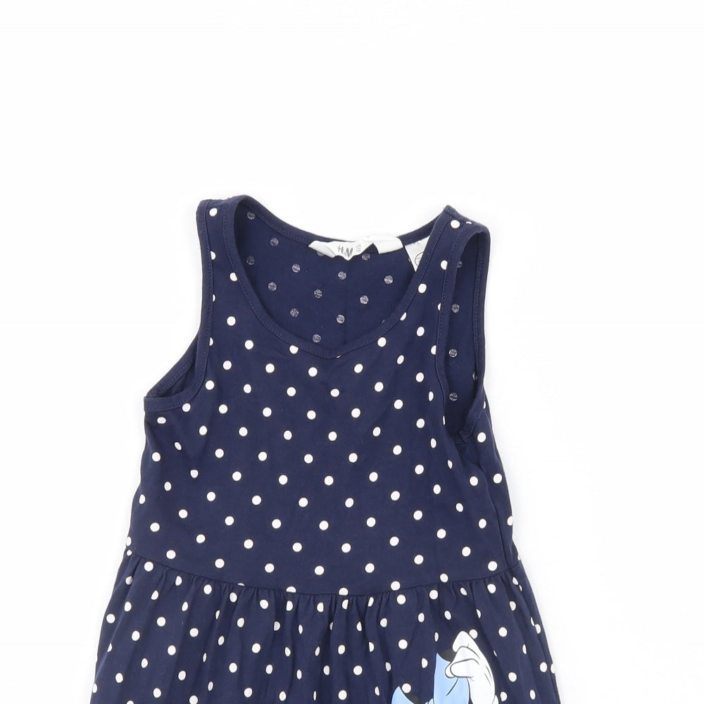 H&M Girls Blue Polka Dot  Fit & Flare  Size 2 Years  - Minnie mouse