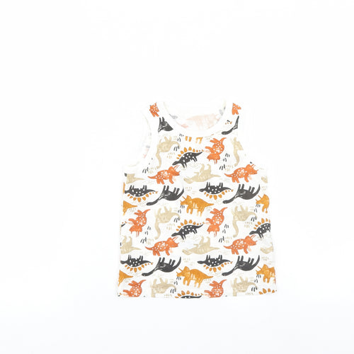 TU Girls White Animal Print  Basic Tank Size 5 Years  - Dinosaur