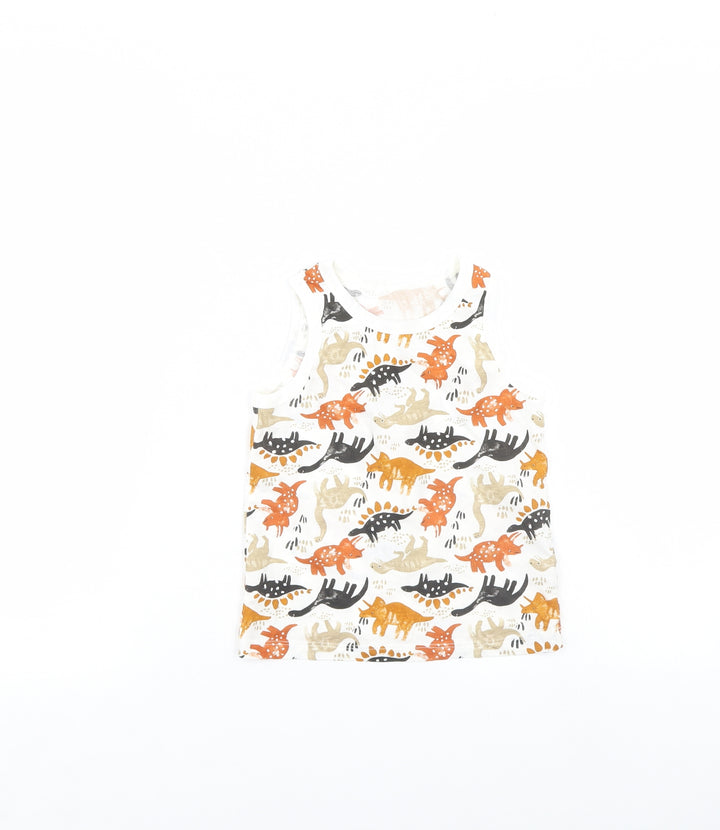 TU Girls White Animal Print  Basic Tank Size 5 Years  - Dinosaur