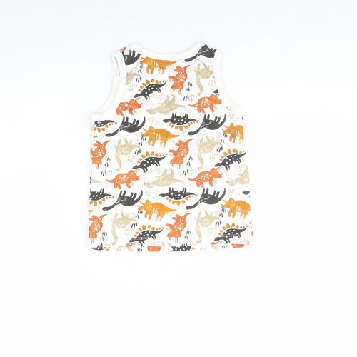 TU Girls White Animal Print  Basic Tank Size 5 Years  - Dinosaur