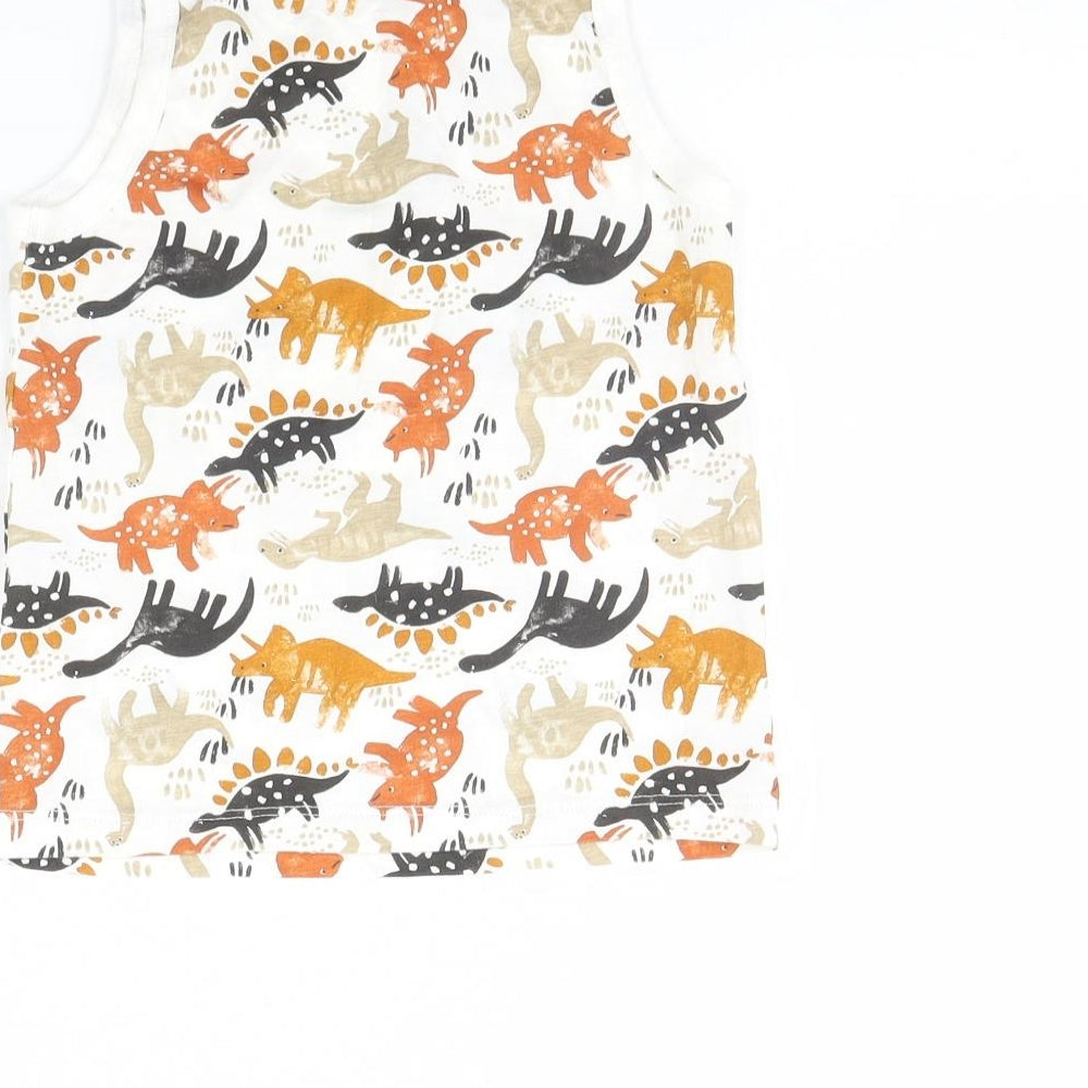 TU Girls White Animal Print  Basic Tank Size 5 Years  - Dinosaur