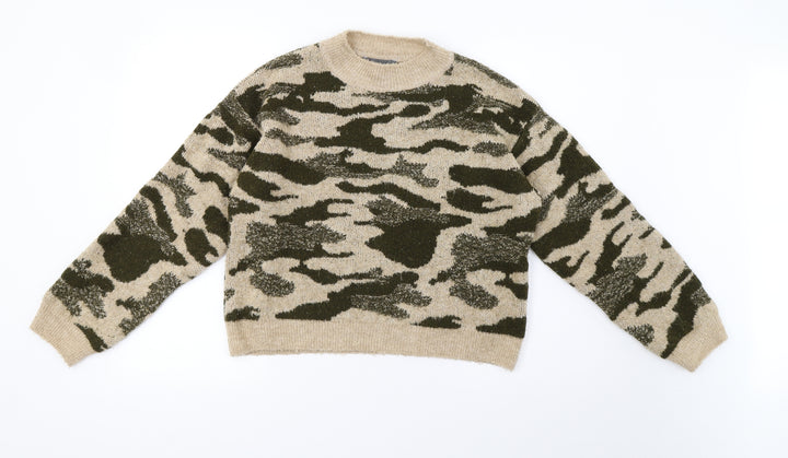 Primark Womens Brown Camouflage Knit Pullover Sweatshirt Size 12