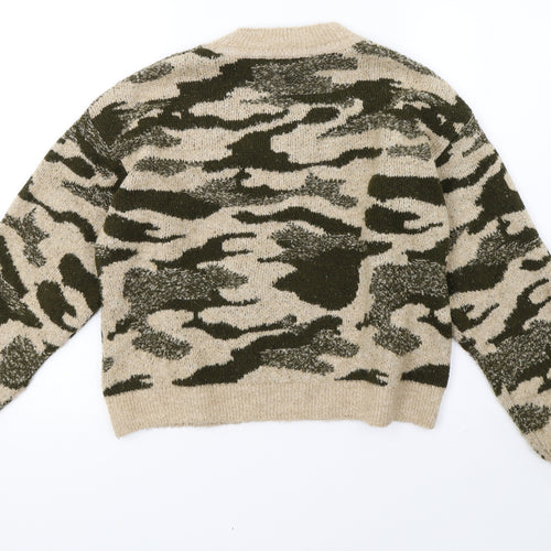 Primark Womens Brown Camouflage Knit Pullover Sweatshirt Size 12