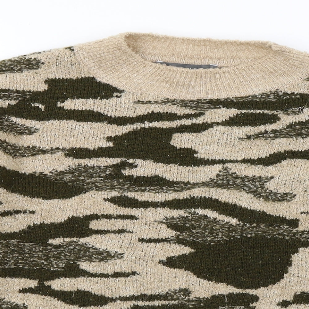 Primark Womens Brown Camouflage Knit Pullover Sweatshirt Size 12